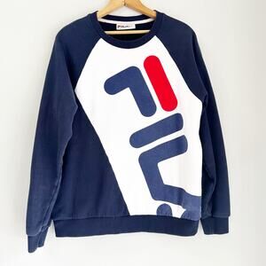 Fila Crewneck Sweatshirt Men’s Medium Navy Blue White Red Pullover Y2K Vintage